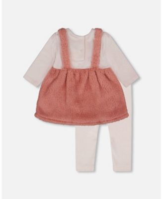 Baby Girl Bi-Material Dress and Leggings Set Old Pink - Baby