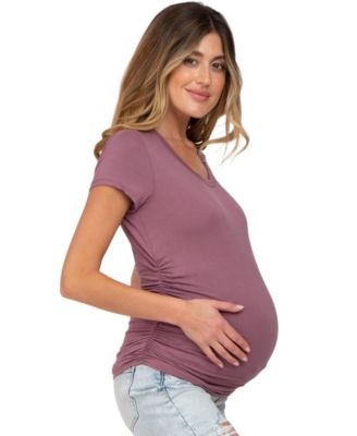 Maternity Dark Mauve Basic Short Sleeve Fitted Top