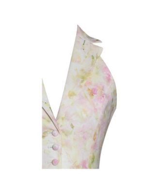 Women Lauren Pink Floral Print Ruched Back Linen Suit Vest