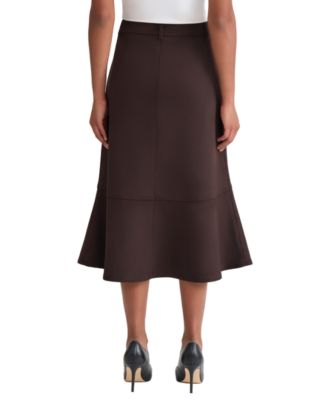 Women's  Faux Suede Fly Front Flared Midi Skirt