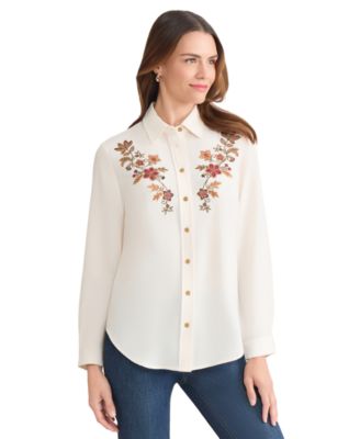 Women's Collared Long Sleeve Button Front Top