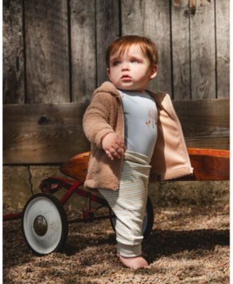 Baby Boy Cotton Evolutive Pants Striped Heather Beige and Gray - Baby