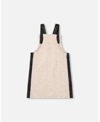 Toddler Girls Glittering French Terry Overall Dress Beige and Black - Toddler|Child