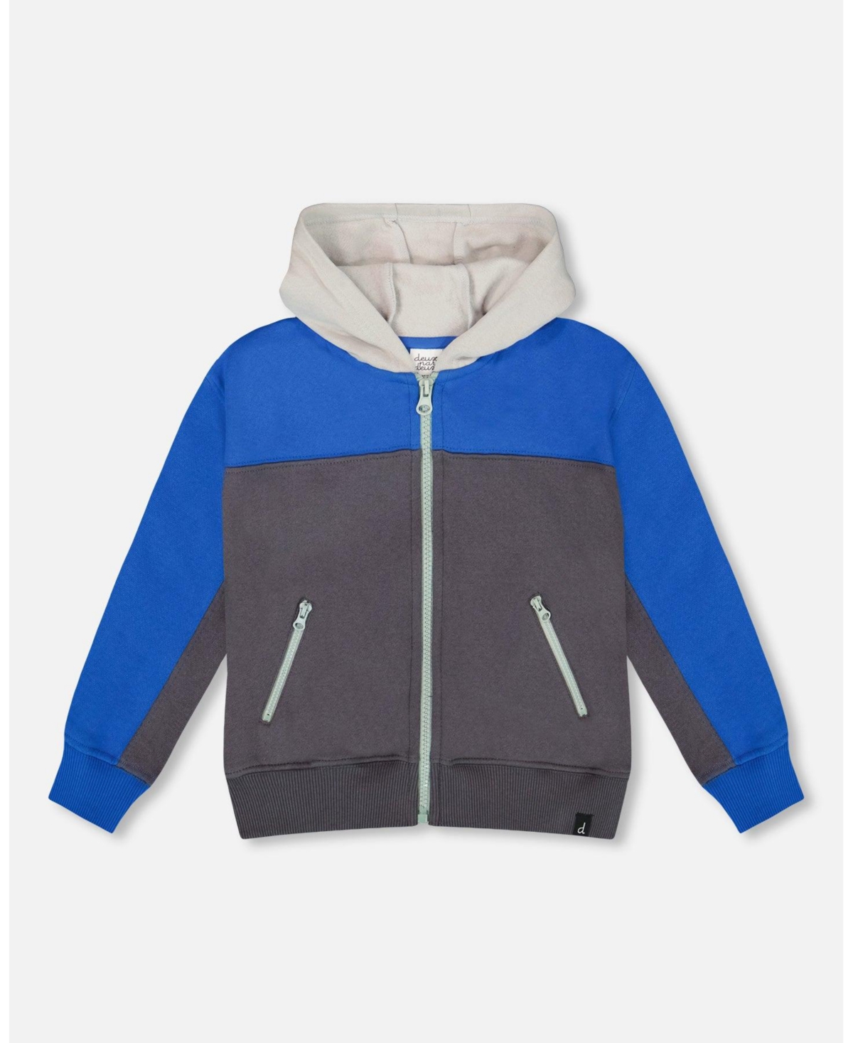 Deux par Boy Color Blocked Zip Front Fleece Hoodie Dark Gray
