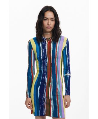Women's Ribbed dress with colored stripes