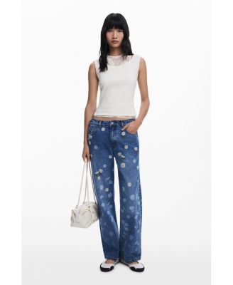 Women's Straight jeans with daisies