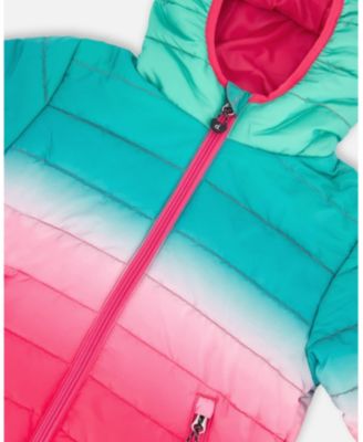 Girl Quilted Mid-Season Jacket Green and Pink Gradient - Toddler|Child