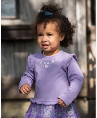 Baby Girls Bi-Material Dress with Muslin and Mesh Skirt Purple Gray