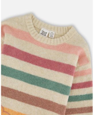 Big Girls Knitted Tunic Off-White with Stripes