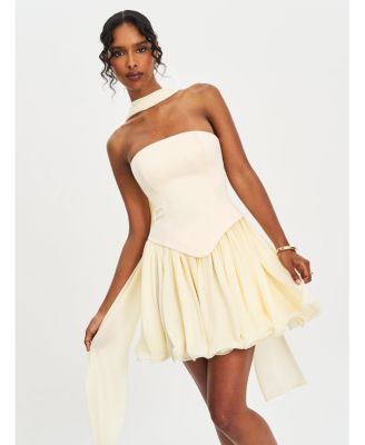 Women's Valentina Butter Yellow Boned Curve Edge Peplum Mini Dress