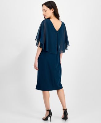Petite Cape Overlay Round Neck Dress