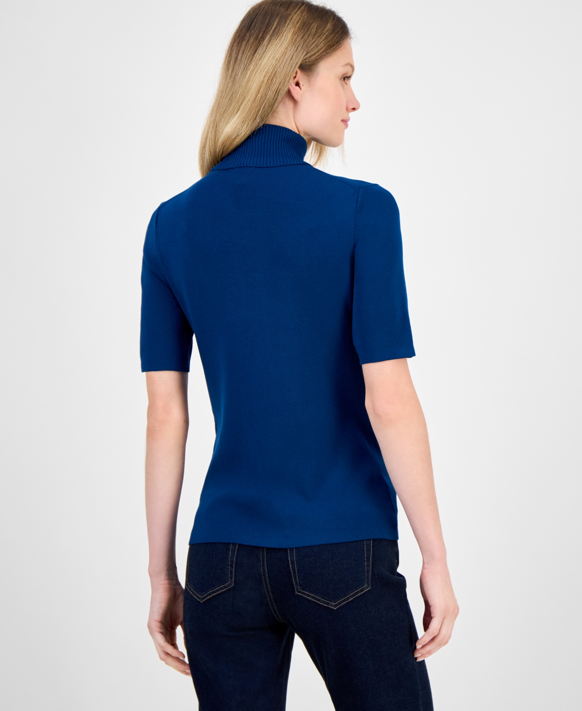 Anne Klein Short Sleeve Turtleneck Sweater In Blue