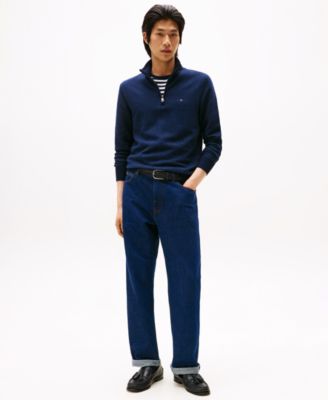 Men's Pima Cotton Cashmere Two-Tone Zip Mock Neck Sweater