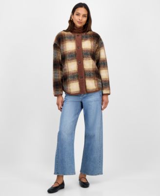 Women's Plaid Sherpa Fleece Collarless Jacket, Macy's Exclusive 