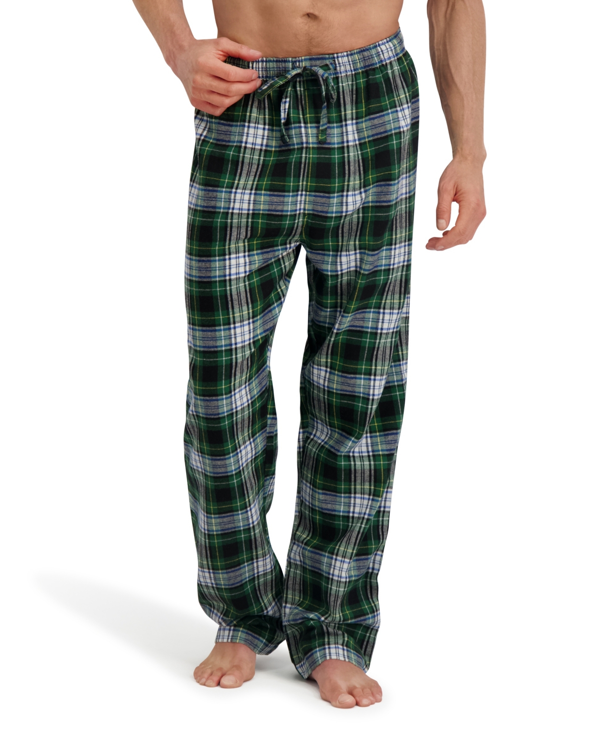 Hanes Men's Flannel Button Down Pajama Sleep Set In Green