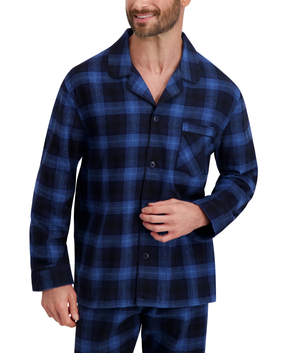 Hanes Men's Flannel Button Down Pajama Sleep Set In Blue