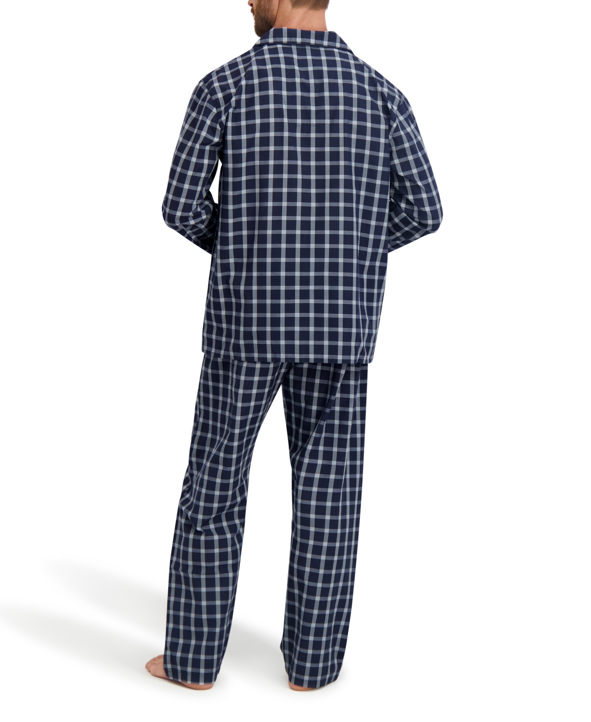 Hanes Men's Woven Button Down Pajama Sleep Set In Blue