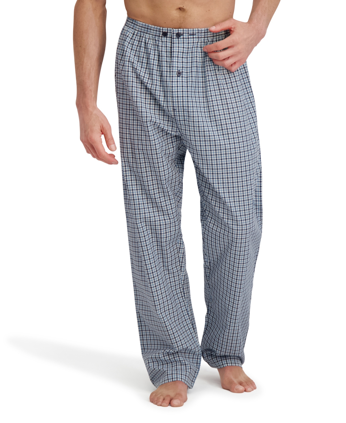Hanes Men's Woven Button Down Pajama Sleep Set In Blue