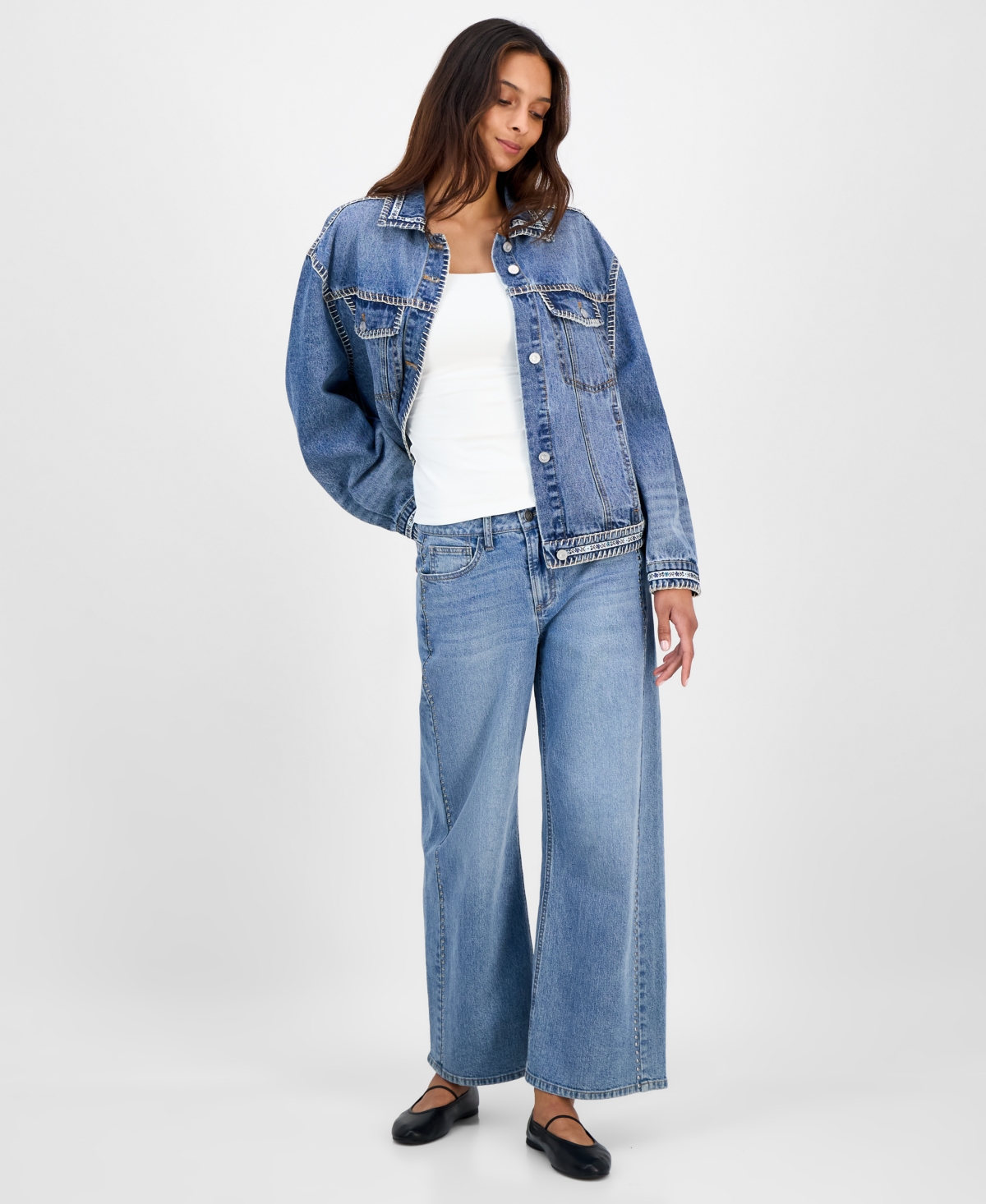 And Now This Women's Whipstitched Denim Trucker Jacket, Macy's Exclusive In Blue