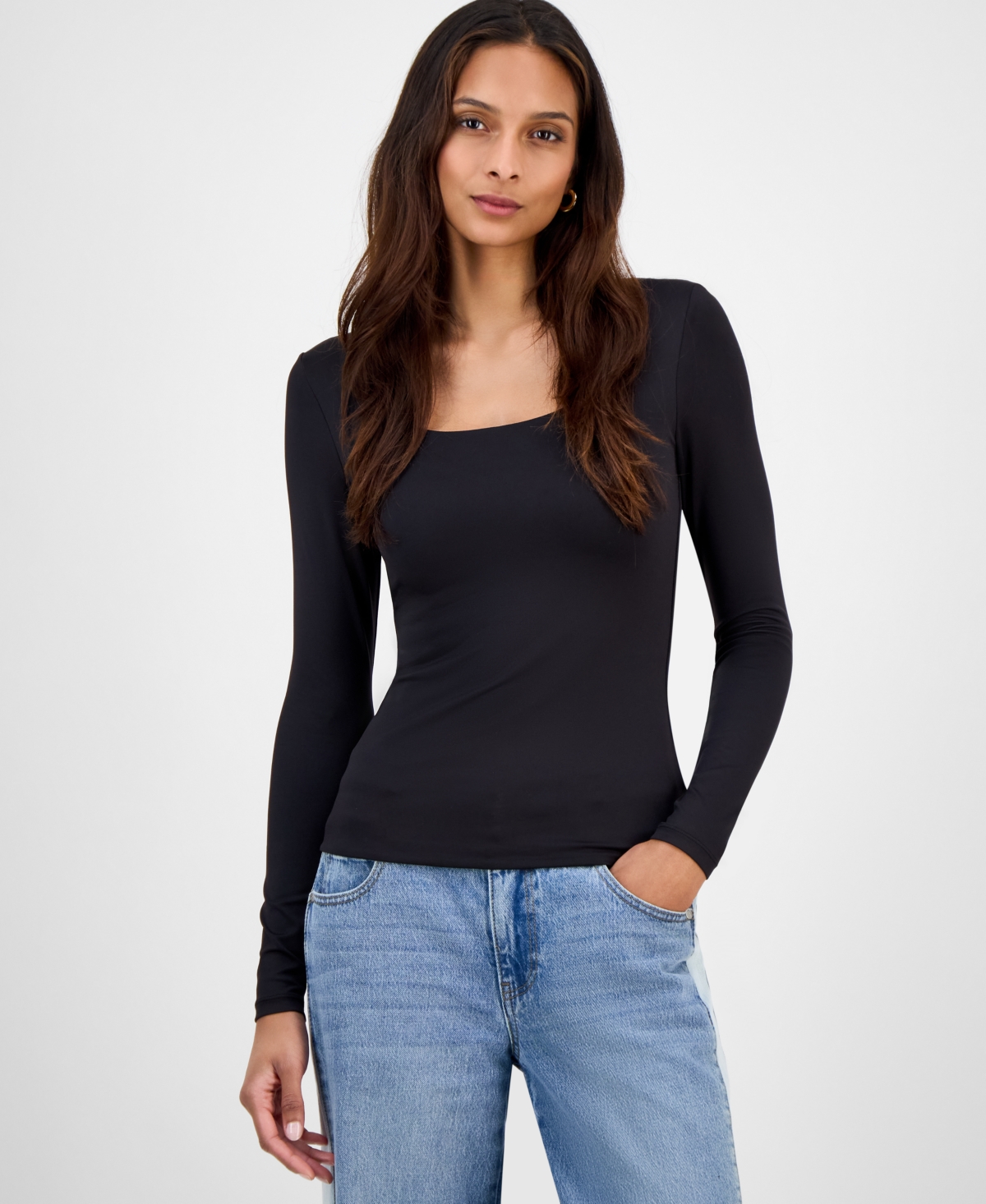 And Now This Women's Scoop-neck Second-skin Long-sleeve Top, Macy's Exclusive In Black