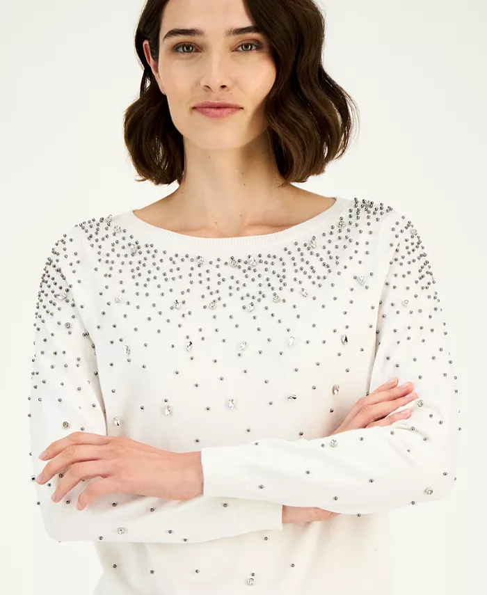 Women's Embellished Boatneck Sweater - thumbnail 3