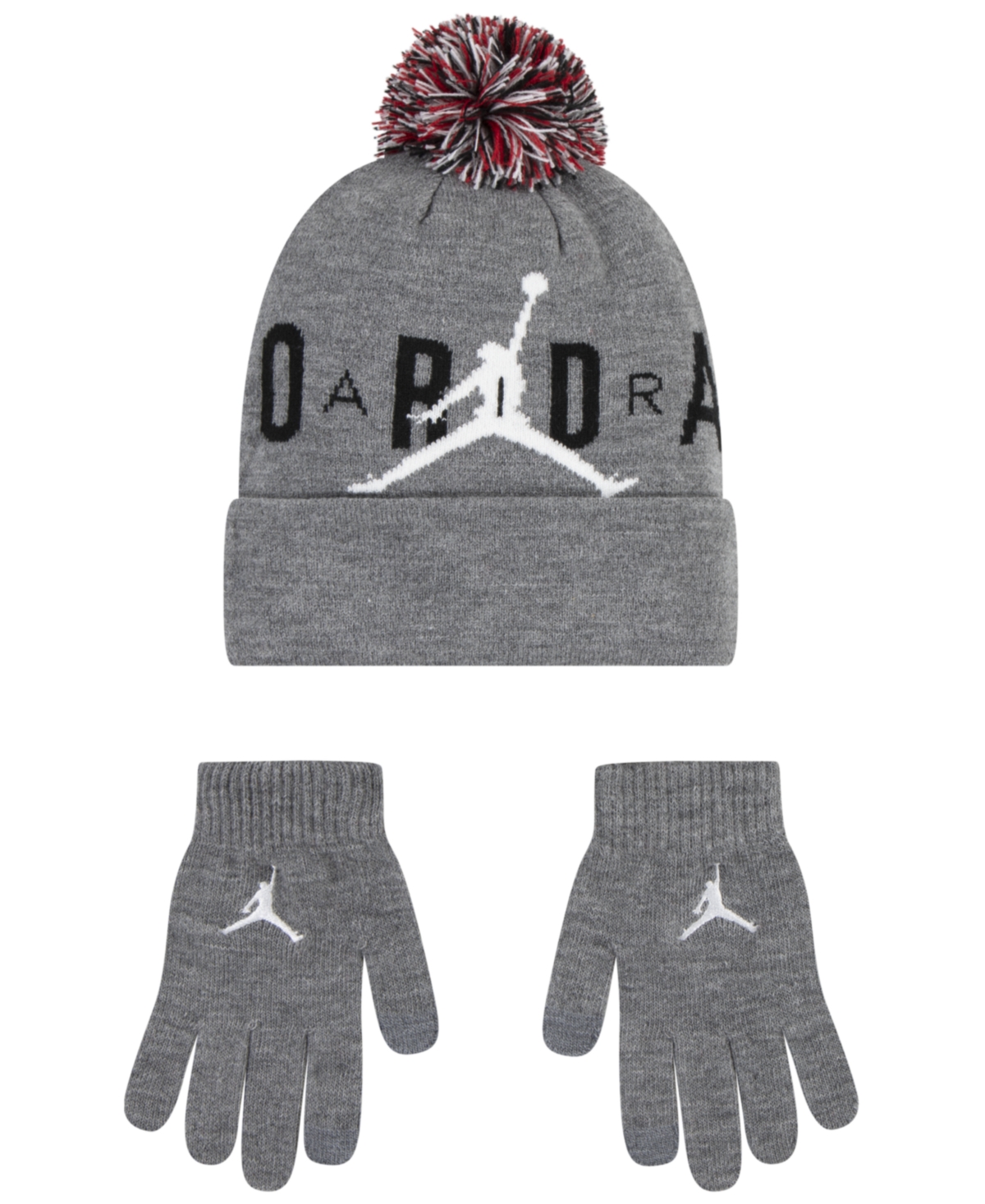 Jordan Big Kids 2-piece Pom Beanie And Gloves Set In Gray