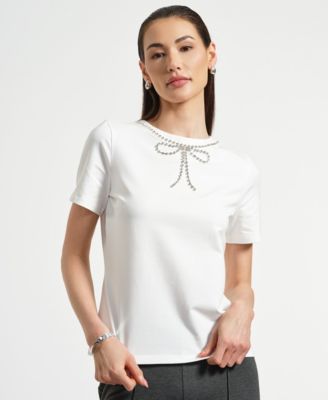 Women's Crystal Bow Neck T-Shirt