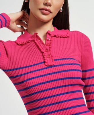 Women's Ruffle Neck Henley Sweater