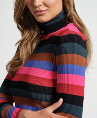 Women's Mock Neck Long Sleeve Striped Sweater