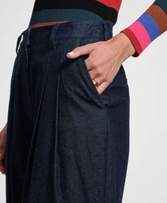 Women's Pleated Wide Leg Denim Pants