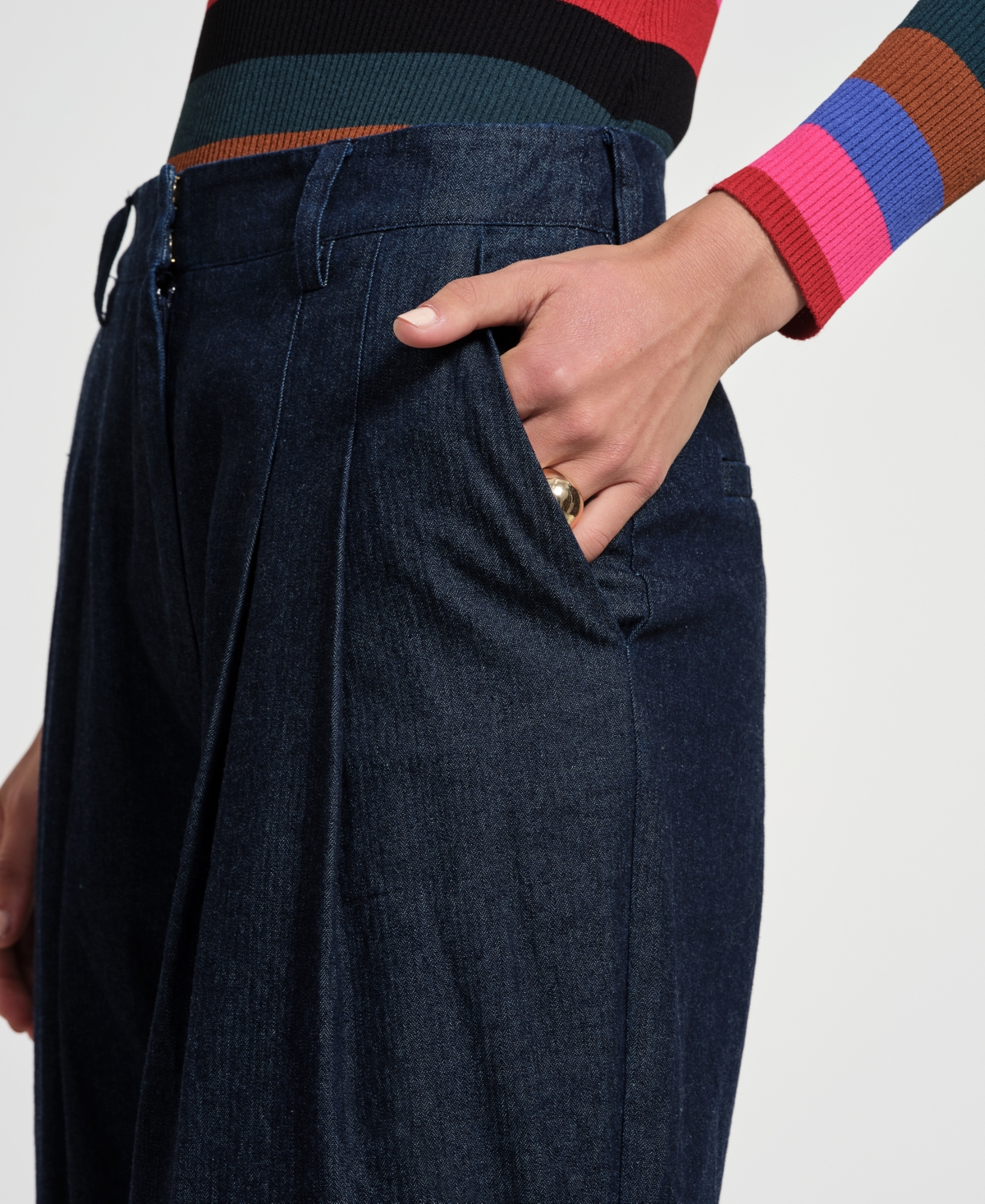Isaac Mizrahi Women's Pleated Wide Leg Denim Pants In Blue