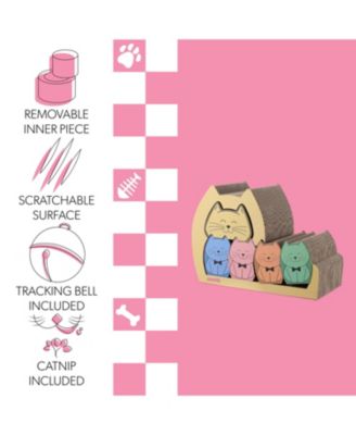 Kazoku 15.63" Modern Cardboard 5-in-1 Family Cat Cave Scratcher with Catnip and Pull-Out Design, Multi-Colored