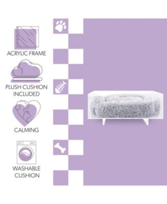 Carole 24" x 18" Small/Medium Modern Acrylic Calming Fluffy Pet Bed with Washable Cushion, Light Gray/Clear