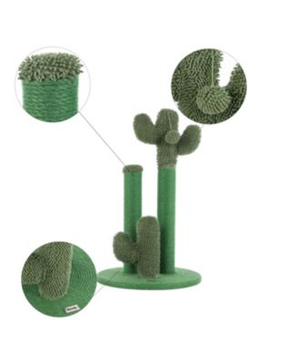 Marfa Modern Jute Triple-Cactus Cat Scratching Post with Fuzzy Toy