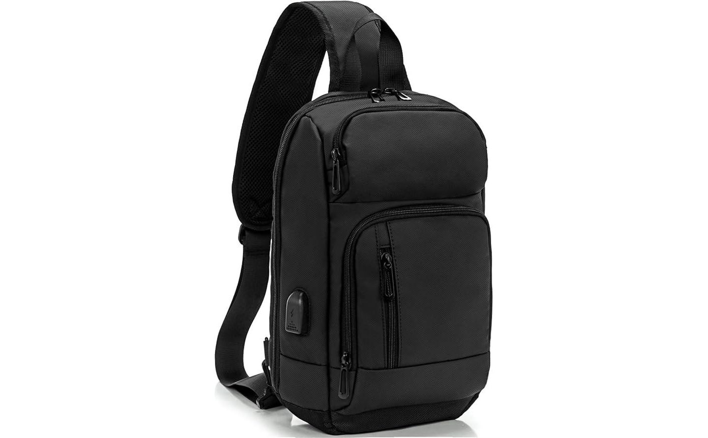 Мужская сумка Wosofe 14 inch Sling Bag for Men, Black Crossbody Bag with USB Charging Port Fits 10.2inch iPad, Casual, цвет: Чёрный — фото 1