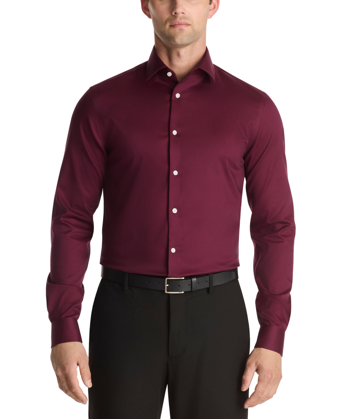 Men's Ultra Wrinkle Free Comfort Stretch Slim Fit Dress Shirt - Deep Red