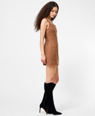 Women's Structured Tweed Square Neck Mini Dress