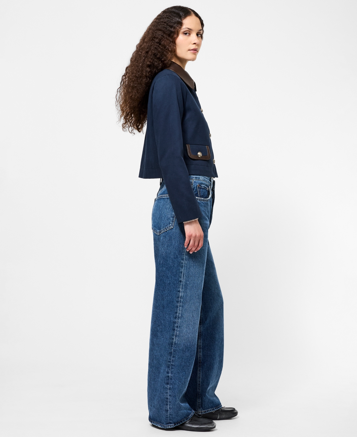 French Connection Denim Jacket With Faux Leather Trim In Blue