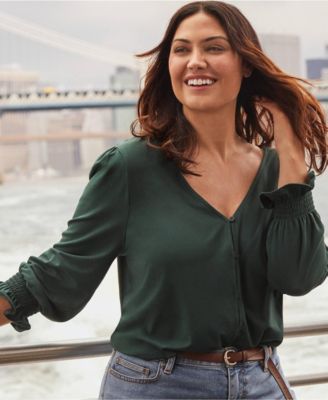 Women's 3/4 Sleeve Lightweight Jersey Button Front Top
