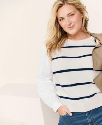 Women's Drifter Shaker Button Shoulder Sweater Vest with Poplin Sleeves