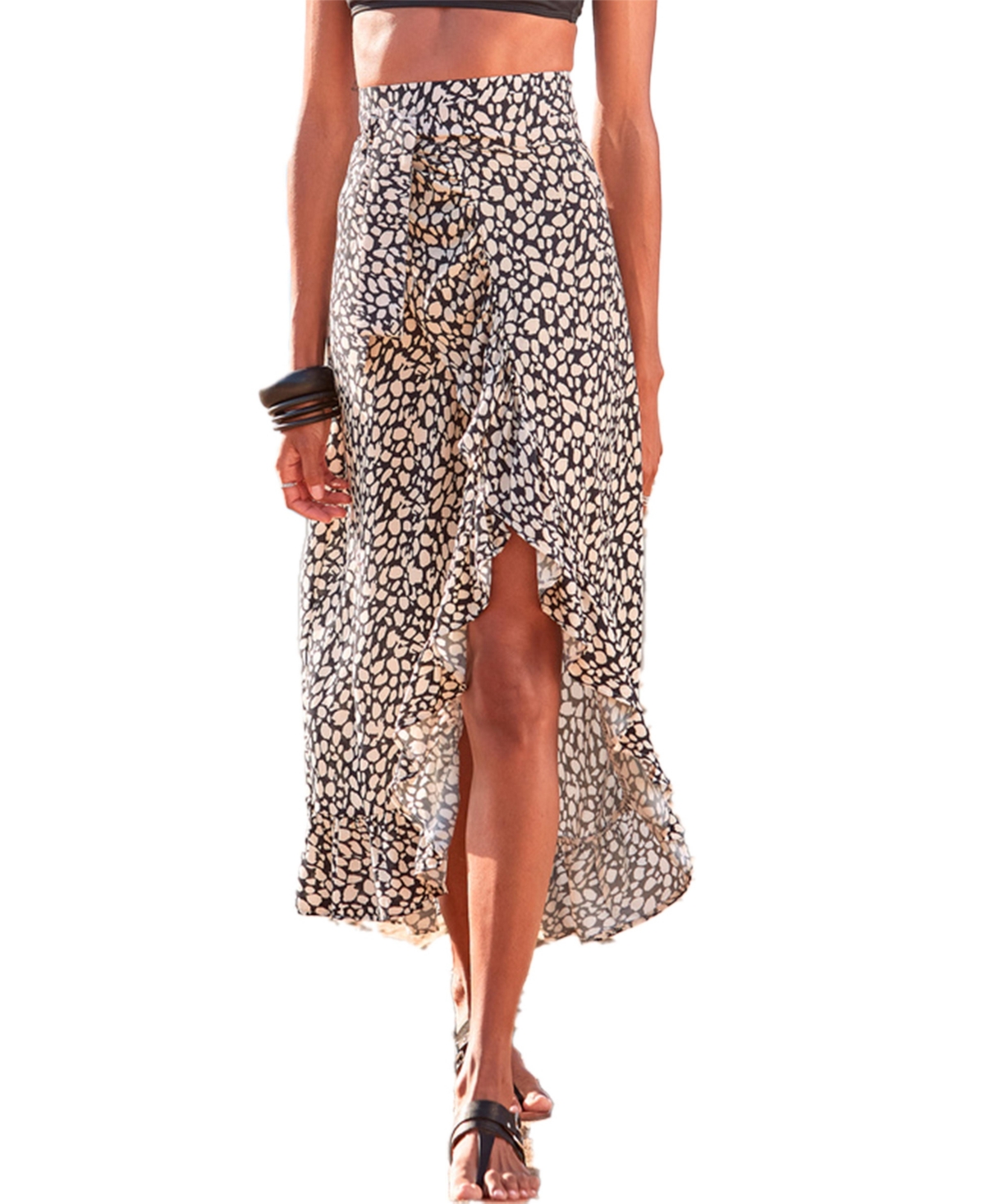 Women's Convertible Wrap Maxi Skirt - Black  beige