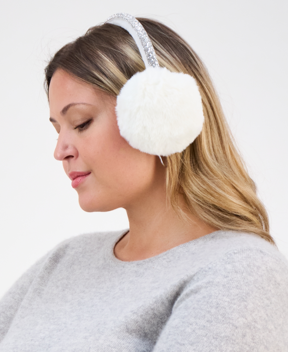 Inc International Concepts Crystal Band Faux Fur Earmuff, Macy's Exclusive In White