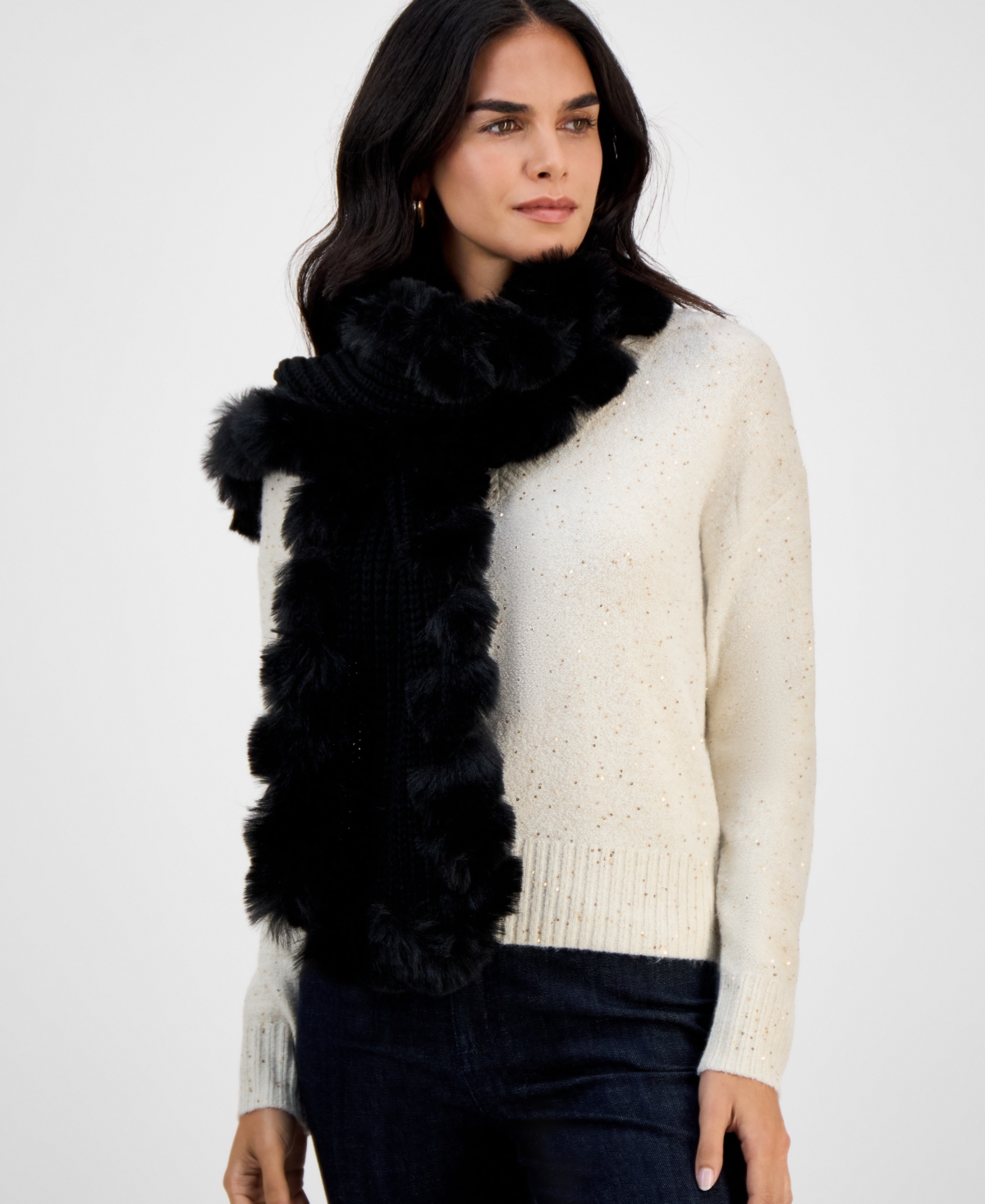 Inc International Concepts Knit Muffler With Faux Fur Trim, Macy's Exclusive In Black