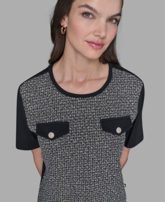 Women's Tweed Pocket Knit Short Sleeve Top