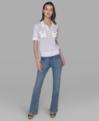 Women's Short-Sleeve Button-Front Sweater