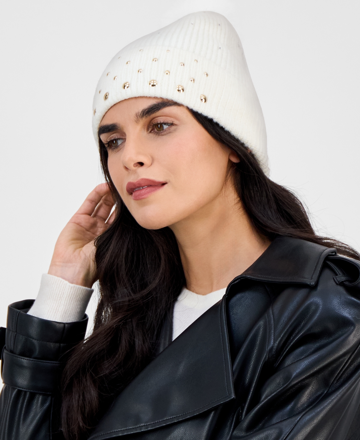 Inc International Concepts Solid Studded Beanie, Macy's Exclusive In White