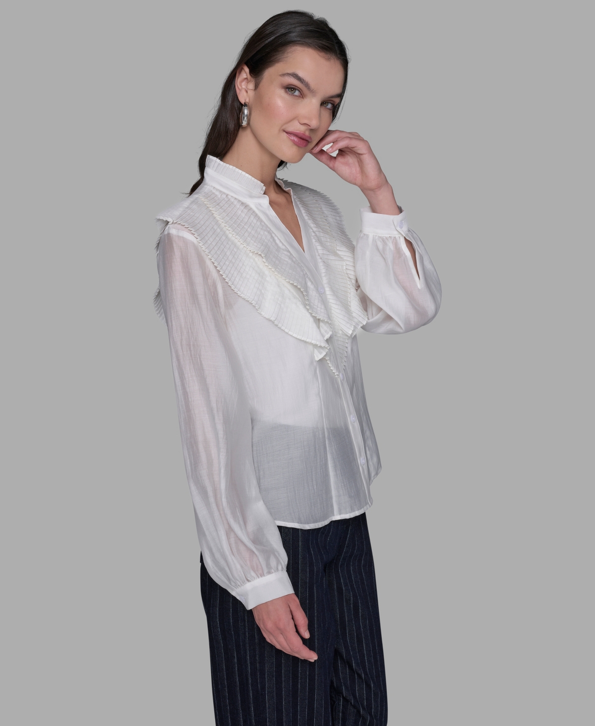 Karl Lagerfeld Paris Women's Big Ruffle Collar Neck Blouse