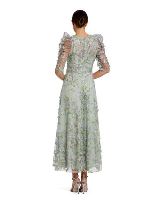 Women's Applique High Neck Puff Sleeve A Line Dress