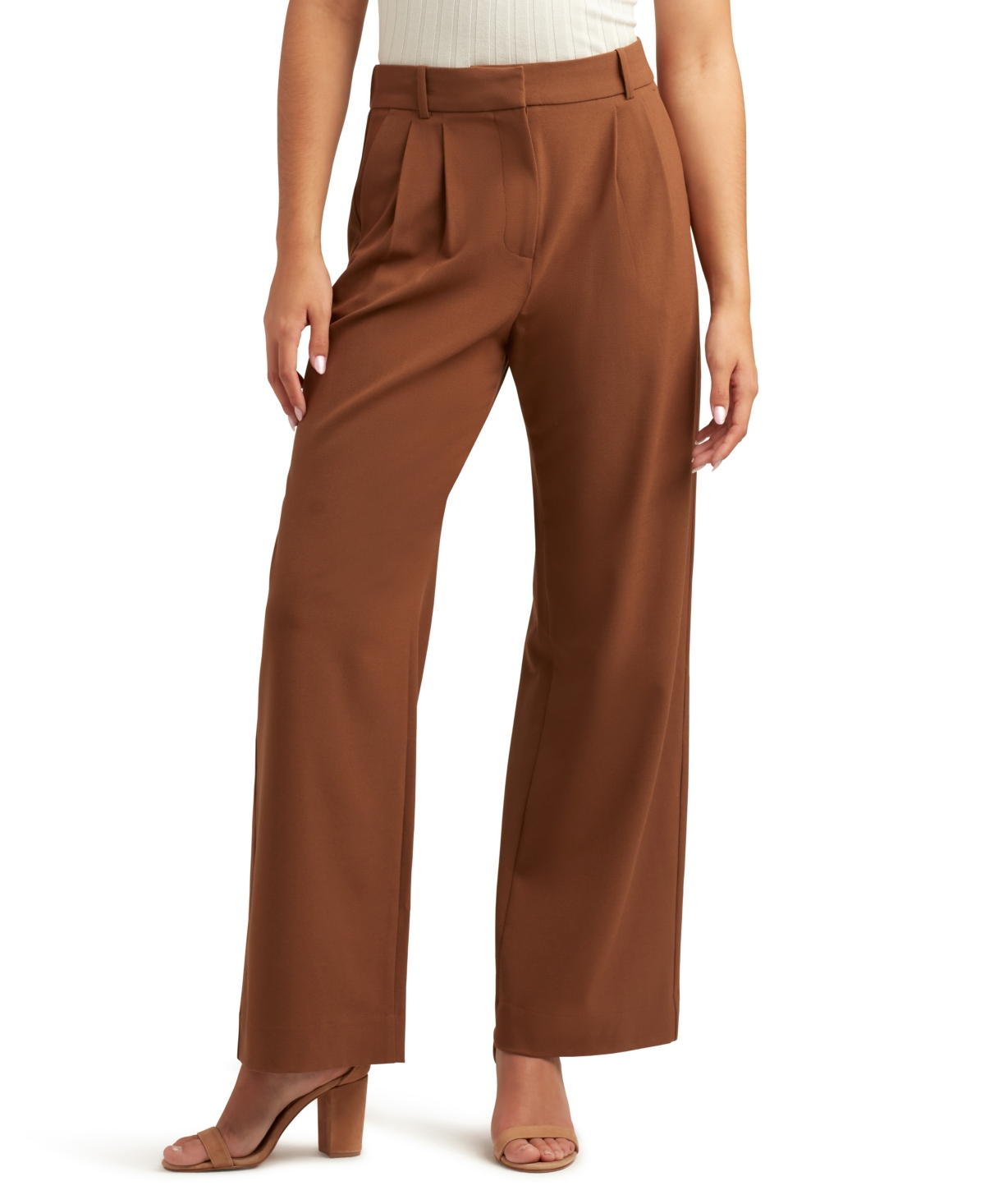 Bcx Juniors' Pleated-front Wide-leg Pants In Brown