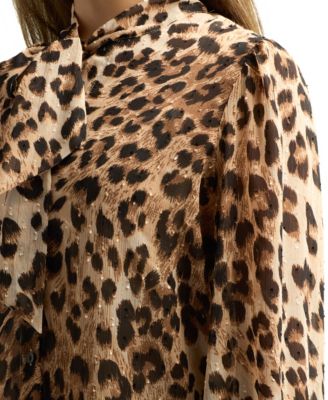 Juniors Printed Tie-Neck Long-Sleeve Blouse